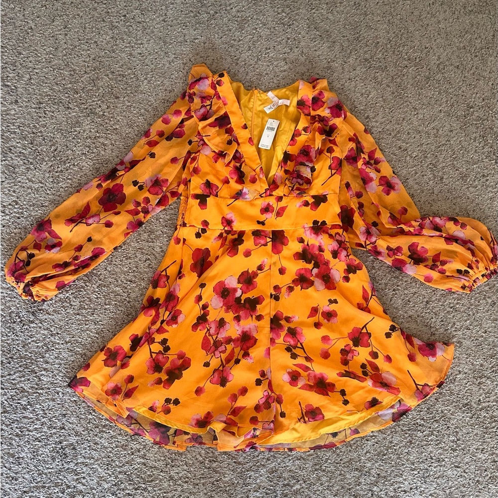 Anthropologie Floral Romper in Vibrant Orange and Pink